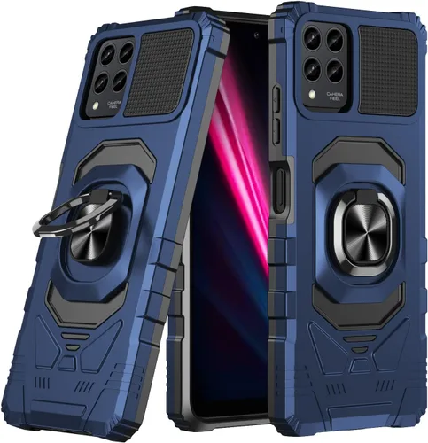 Vista 8 de Para T-Mobile Revvl 6 Pro 5G - Funda de metal resistente de doble capa a prueba de golpes con soporte magnético para automóvil, protector de Negro