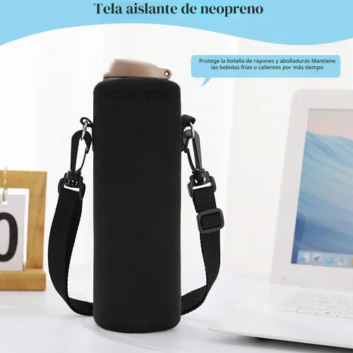 Vista 5 de ToLuLu Funda para botella de agua, funda de neopreno aislada para botella de agua, 25.4 fl oz, 33.8 fl oz, con correa de hombro ajustable