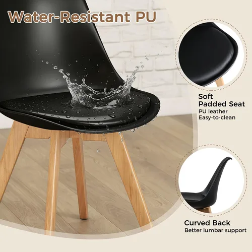 Vista 3 de NOBPEINT Juego de 2 sillas de comedor modernas de mediados de siglo, sillas tapizadas de piel sintética con respaldo curvo, silla de cocina de negro