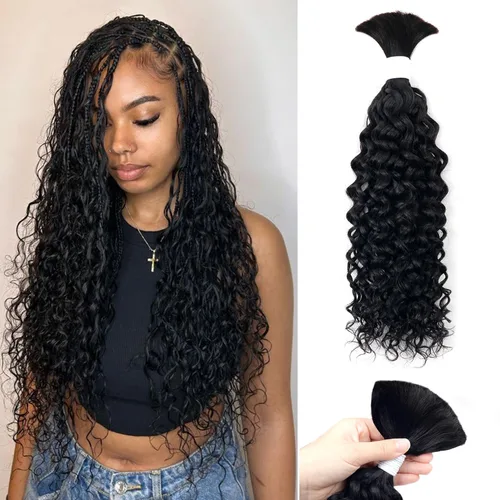 Vista 9 de Liqusee Cabello Humano para Trenzar 3.53 oz Un Paquete 14 Pulgadas Negro Natural Ondulado Rizado a Granel Cabello Humano para Trenzar Sin Trama 100%