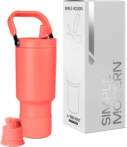 Vista 60 de Simple Modern Trek Pivot Vaso con pajita abatible de 30 oz con asa Botella de agua y protector Tapas intercambiables de pajita y para beber
