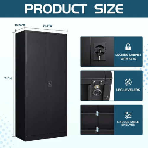 Vista 3 de MIIIKO Gabinete de Metal para Almacenamiento, Gabinete de Almacenamiento de Acero Alto con Puerta con Cerradura y 5 Estantes, Organizador de Negro