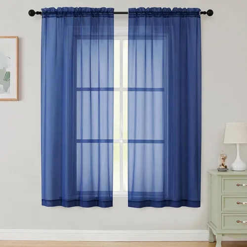 Vista 318 de 2 paneles de cortinas traslúcidas blancas para dormitorio, sala de estar, 96 pulgadas de largo, modernas, suaves, ligeras, con bolsillo para barra
