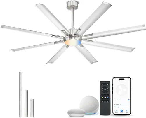 Vista 11 de Ventilador de techo industrial de 72 pulgadas sin luz, modelo negro mate para exteriores para áreas cubiertas, 8 cuchillas de aluminio, flujo