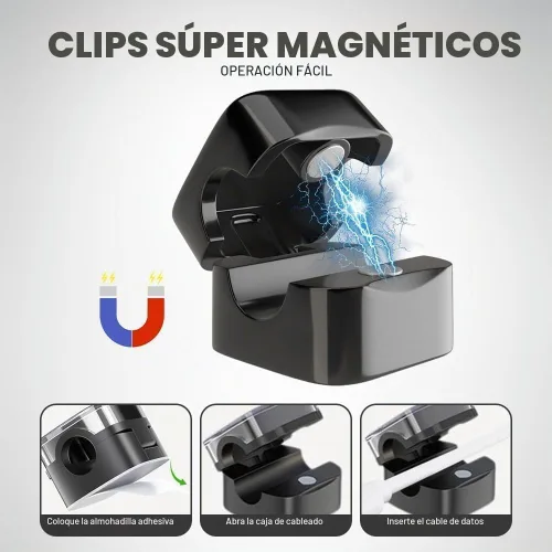Vista 4 de Paquete de 6 clips magnéticos para organizar cables, nuevo organizador de cables magnéticos 2024, soporte de almacenamiento de cables de carga USB