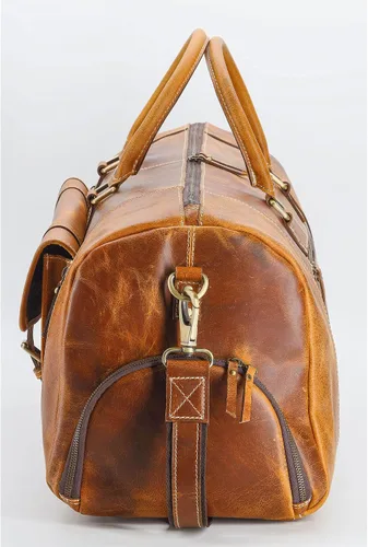 Vista 6 de KomalC Bolsas de lona de cuero para hombres y mujeres de grano completo de viaje durante la noche, fin de semana, bolsas de cuero para deportes