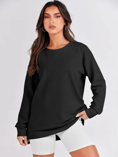 Vista 2 de Caracilia Sudaderas de gran tamaño para mujer, manga larga, cuello redondo, túnica con cremallera lateral, ropa de invierno de moda 2023