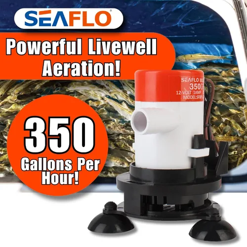 Vista 6 de SEAFLO Kit de bomba de aireación Livewell portátil serie 09 – 12 V, 350 GPH, sumergible, cabezal rociador ajustable, funcionamiento silencioso