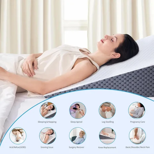 Vista 4 de Almohada de cuña de 5 pulgadas para cama, almohada de cuña para dormir, ronquidos, soporte para la espalda, después de la cirugía, almohada Gris