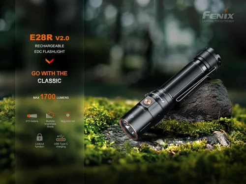 Vista 5 de Fenix E28R V2.0 linterna EDC, 1700 lúmenes USB-C recargable compacta de bolsillo con cola magnética