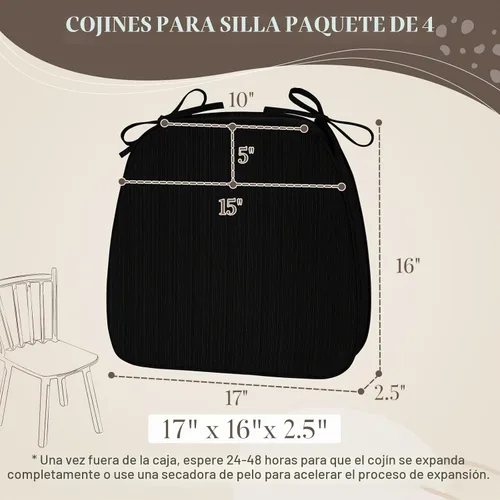 Vista 2 de Basic Beyond Cojines para sillas de comedor, 4 unidades, cojines para sillas de cocina en forma de D con lazos, juego de 4, cojines de asiento
