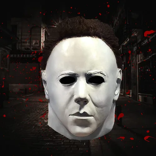 Vista 3 de Lucasou Máscara de Michael Myers original para adultos, máscara de miedo para Halloween, máscara de látex para cosplay, baile de graduación, disfraz