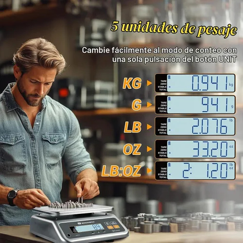 Vista 3 de Balanza de alimentos en libras y onzas, recargable, grado comercial, plataforma de acero inoxidable, para carnicería, tienda de delicatessen
