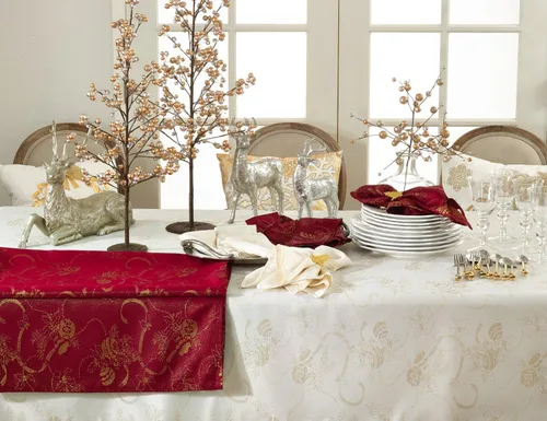 Vista 3 de Fennco Styles Royal De Noel - Camino de mesa jacquard con diseño navideño de 16 pulgadas de ancho x 36 pulgadas de largo, rojo