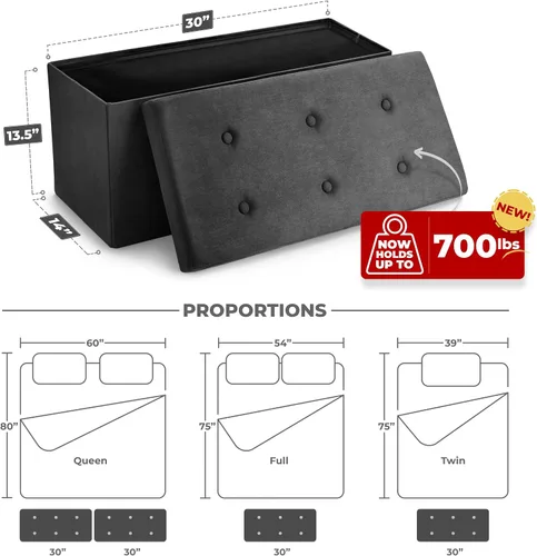 Vista 3 de Sorbus – Banco otomano plegable, De Almacenamiento Con Tapa – perfecto para juguetes y zapatos, Otomano, asiento, reposapiés, color contemporáneo