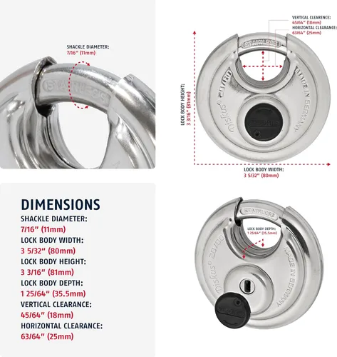 Vista 3 de ABUS Candado de almacenamiento Diskus de servicio pesado 20/80 con 2 llaves para almacenamiento, exterior, comercial, 3.16 pulgadas (80.2mm)