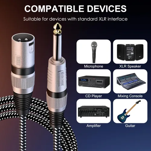 Vista 6 de XLR macho a cable TS de 1/4 pulgada de 3 pies, cable de micrófono de interconexión desequilibrado de 6,35 mm de un cuarto de pulgada, conductores