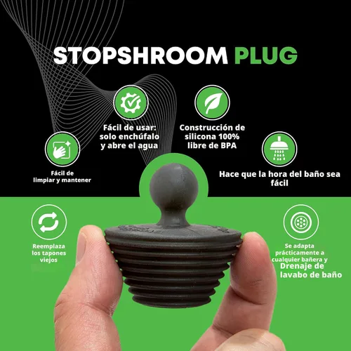 Vista 4 de SinkShroom Protector de drenaje de lavabo de baño ultra revolucionario, acero inoxidable con tapón