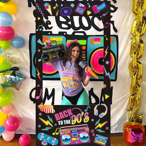 Vista 3 de Decoraciones para fiestas de los años 90, accesorios para cabina de fotos, marco de fiesta temática de los años 90 y accesorios para fotos, telón