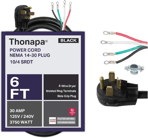 Vista 13 de Thonapa Cable de secadora de 3 clavijas de 4 pies, cable de extensión para electrodomésticos de 30 amperios de 3 clavijas de 4 pies, enchufe NEMA