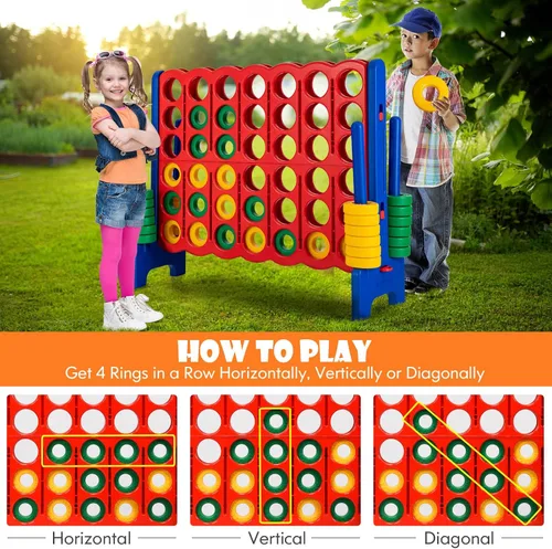Vista 2 de HONEY JOY Juego gigante gigante de 4 a punta, juegos gigantes para patio al aire libre para la familia, 42 anillos jumbo y deslizador de liberación