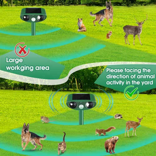 Vista 2 de Repelente de gatos para exteriores, paquete de 2 repelentes solares de animales, disuasorio ultrasónico para gatos con sensor de movimiento PIR