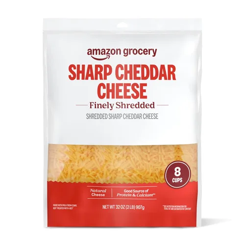 Vista 5 de Amazon Grocery, Queso cheddar afilado, rallado, 8 onzas (anteriormente Happy Belly, el embalaje puede variar)