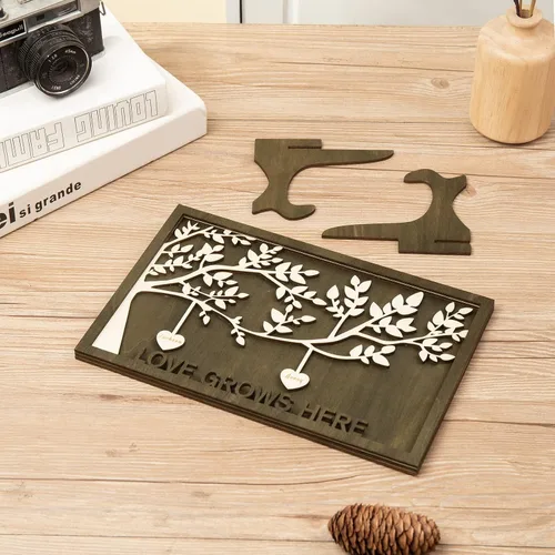 Vista 6 de Jeweidea Letrero personalizado con nombre de la familia con 2-9 nombres, adorno personalizado con placa grabada del árbol de la vida con soporte, 2