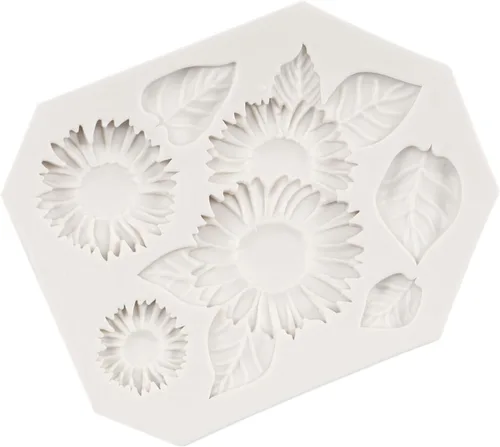 Vista 7 de Moldes de silicona de girasol para fondant de hojas de girasol para decoración de pasteles de caramelo de chocolate, decoración de cupcakes, pasta