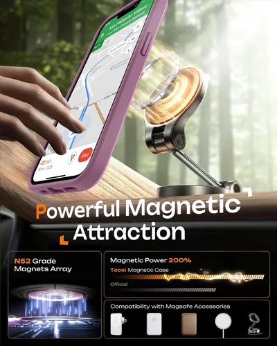Vista 310 de TOCOL Funda magnética 3 en 1 para iPhone 15 Pro, mejorada [protección completa de cámara] con 2 protectores de pantalla, compatible con MagSafe Gris