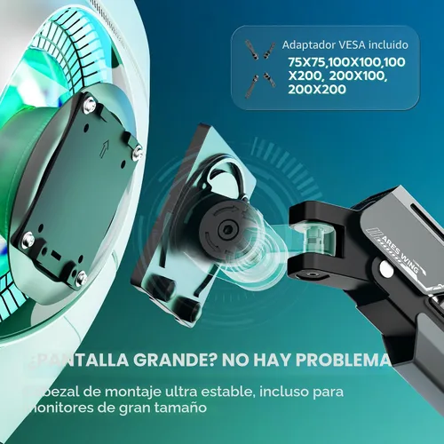 Vista 4 de ARES WING Soporte vertical para monitor doble, brazos de monitor de aluminio resistente de 24-57 pulgadas para 2 monitores, soporte de monitor