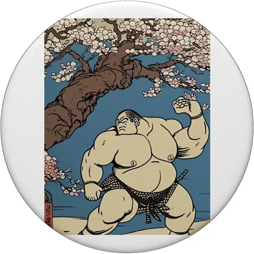 Vista 3 de Sumo Wrestling Under Cherry Blossom CaptivatingPainting PopSockets Swappable PopGrip