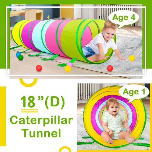 Vista 2 de Moncoland Tienda de campaña de túnel de juego para niños pequeños, colorido juguete desplegable para bebés, niños o perros y gatos con malla