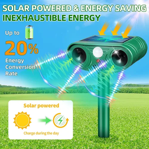 Vista 3 de Repelente solar ultrasónico de animales, dispositivos repelentes de ciervos con sensor de movimiento, gato, perro, coyote, mapache, ardilla, conejo