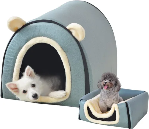 Vista 19 de Cama para gato o cama para perro, 2 formas de uso, casa de mascotas para interior con alfombra esponjosa, cubierta extraíble y lavable, fondo Grúas