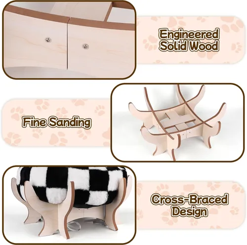 Vista 5 de Cama elevada para gatos de interior, sofá cama para mascotas con cojín esponjoso extraíble, soporte de madera, sofá elevado para gatos de 18 x 11