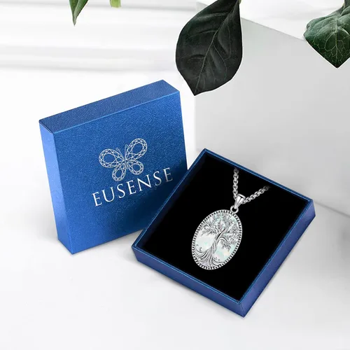 Vista 4 de Eusense Collar de ópalo para mujeres y hombres, joyería de ópalo azul y blanco de plata de ley 925 con dije de ópalo auténtico, regalo