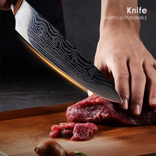 Vista 2 de Cuchillo de chef profesional, cuchillo de cocina profesional de 8 pulgadas, cuchillo alemán de acero inoxidable de alto carbono con mango ergonómico