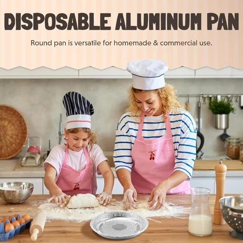 Vista 5 de D&W Fine Pack Sartén desechable de papel de aluminio redondo de 7 pulgadas para galletas de pizza, bandeja para hornear resistente, perfecta