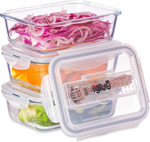 Vista 9 de Igluu Recipientes de vidrio para preparación de comidas con tapas de ventilación (paquete de 5) – 28 onzas (+Extra Lid) – Airtight & BPA-Free