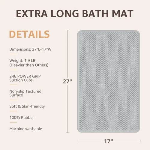 Vista 2 de OTHWAY Tapete antideslizante para bañera de 27 x 17 pulgadas, lavable a máquina, tapete antideslizante para ducha con 246 ventosas fuertes