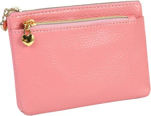 Vista 12 de Monedero de cuero genuino para mujer, con cremallera, bolsillo y bolsillo, Negro -, Minimalista