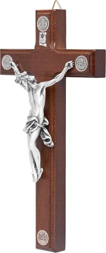 Vista 2 de Mondo Cattolico - Crucifijo de pared Crucifijo Católico Benedicto durante el Ángelus del Papa, Cruz decorativa de madera para la pared con cuatro