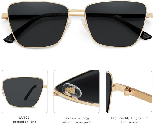 Vista 4 de SOJOS Gafas de sol polarizadas de moda para mujer, lentes planas, marco de metal retro, lentes de sol para mujer, SJ1189