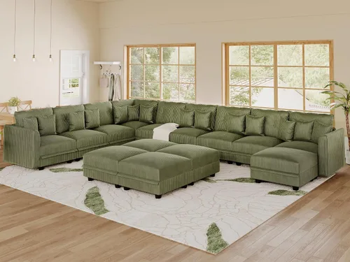 Vista 45 de LLappuil Sofá seccional modular con asientos de almacenamiento, sofá seccional convertible modular en forma de U de pana para sala de estar, sofá