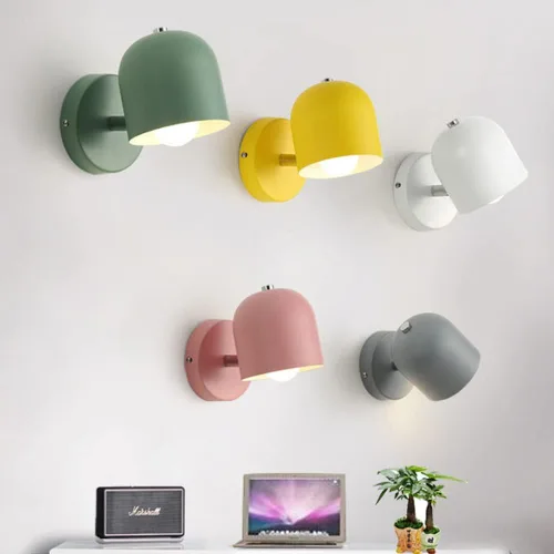 Vista 3 de LITFAD Lámpara de pared de cúpula moderna simplicidad macarrón de metal macarrón iluminación de pared LED para mesita de noche, sala de estar, Gris