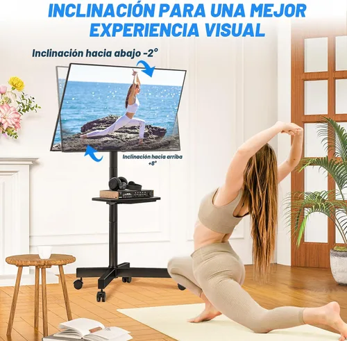 Vista 4 de Rfiver Carrito de TV móvil para televisores de pantalla plana LCD LED de 23 a 60 pulgadas de hasta 88 libras, altura ajustable, estante rodante