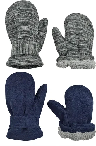 Vista 32 de N'Ice Caps Baby Toddler Mittens Kids 2 Pair Pack Fleece Warm Sherpa Lined Negro + Gris
