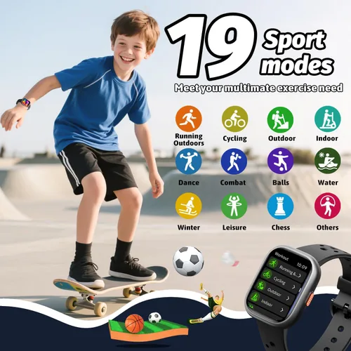 Vista 4 de Heroange - Reloj inteligente para niños y niñas, resistente al agua IP68, reloj de seguimiento de fitness para niños con pantalla de 1.83", monitor