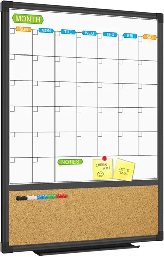 Vista 8 de JILoffice Calendario magnético con combinación de pizarra blanca y tablero de corchos de anuncios, tablero combinado de 24 x 18 pulgadas, marco